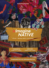 Load image into Gallery viewer, Collage-style promotional poster for the Imagine Native Film Media Arts Festival with colorful elements and text.